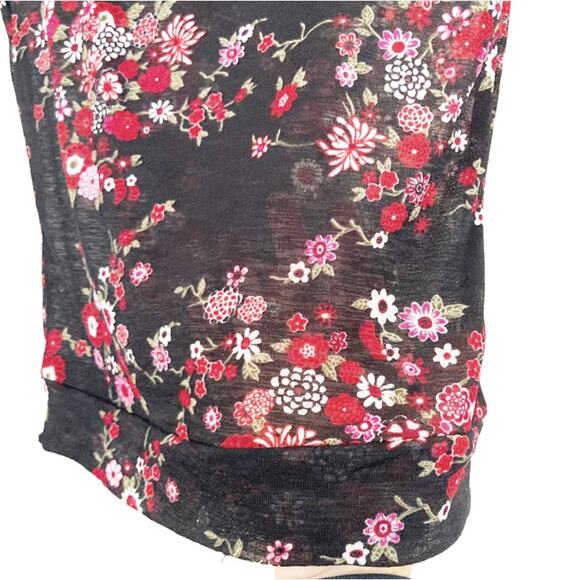 Vintage 90s Black Semi Sheer Floral Shirt Sz S - Picture 3 of 5